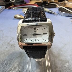 Timex Silver Case with Black Strap Watch